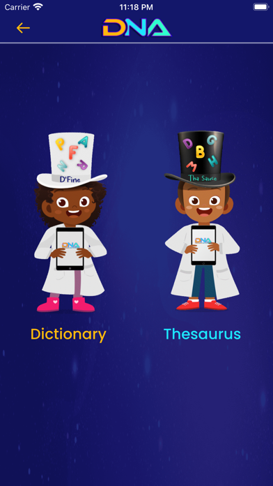 D.N.A. lexical tools screen with dictionary and thesaurus